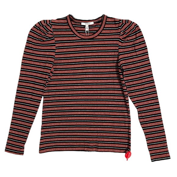 Derek Lam 10 Crosby Striped Knit Top Sweater Orange Silver Black SZ M NWT - Picture 2 of 9
